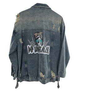 Upcycled Jean‎ Jacket, distressed, upcycled, denim jacket  Sz LARGE UNISEX